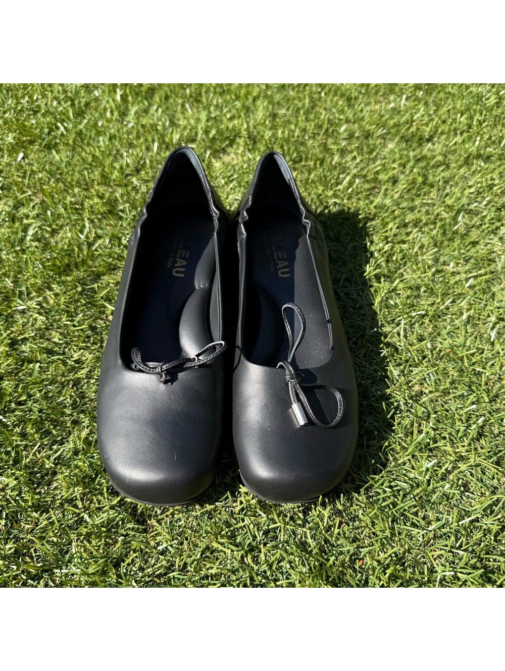 Italeau Belinda Leather Bow Ballet Flats Black